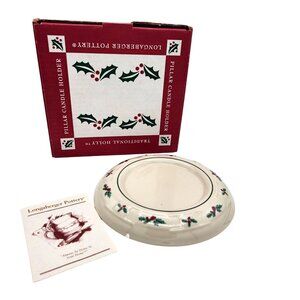 Longaberger Pottery Traditional Holly Pillar Candle Holder.